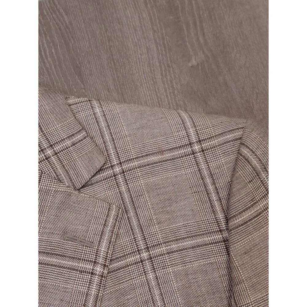 Baumans Ermenegildo Zegna Blazer Sport Coat 3-Button Linen Wool Checked‎ Blazer